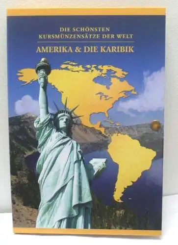 Mappe mit 14 Kursmünzsätzen Amerika und Karibik