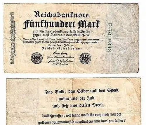 500 Mark Propaganda Banknote 1922 Ro. 71b (4473)