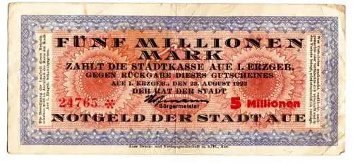 5 Millionen Mark Inflation Stadtkasse Aue Erzgebirge 23.8.1923 (104577)