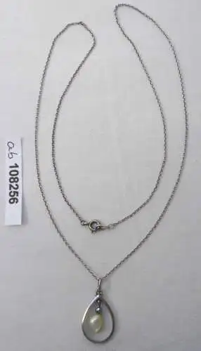 schöne alte Damen Kette mit Anhänger Tropfen mit Perle 835er Silber