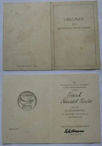 seltene Urkunde zur Ehrennadel des deutschen Friedensrat der DDR 1955 (152674)