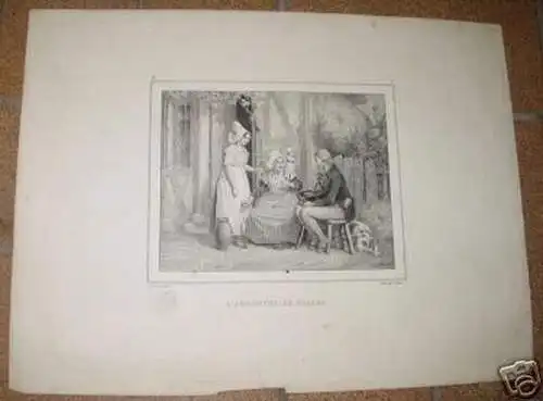 alter Stich "L`amoureux de village" Litho C Motte Paris