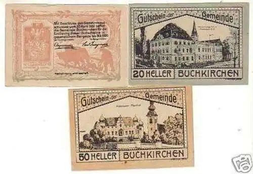 3 Banknoten Notgeld der Gemeinde Buchkirchen 1920