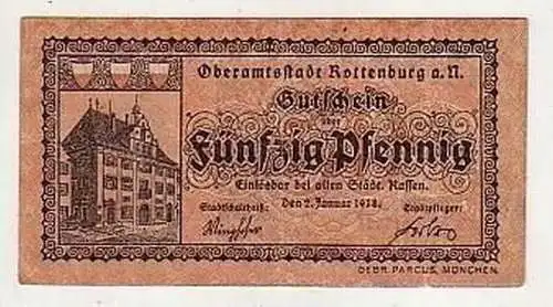 50 Pfennig Banknote Oberamtsstadt Rottenburg a.N. 1921