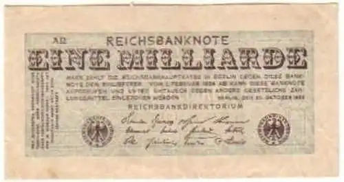 seltene Banknote 1 Milliarde 20.10.1923 Rosenberg 119