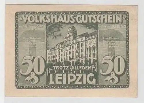 50 Pfennig Banknote Notgeld Volkshaus Gutschein Leipzig