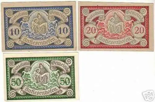 3 Banknoten Notgeld Gemeinde Antiesenhofen 1920