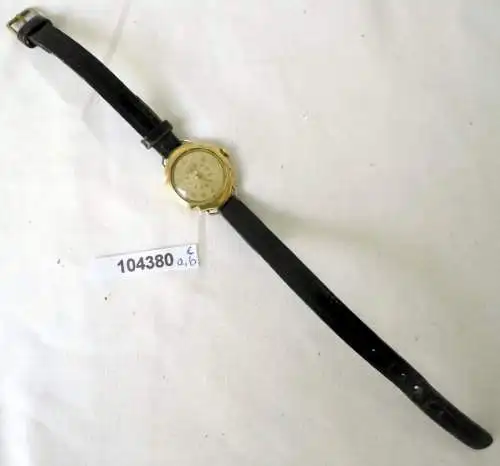 alte vergoldete Damen Armbanduhr mit Lederarmband um 1930