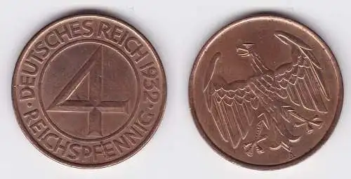 4 Pfennig Kupfer Münze Weimarer Republik 1932 A "Brüning Taler" (117853)