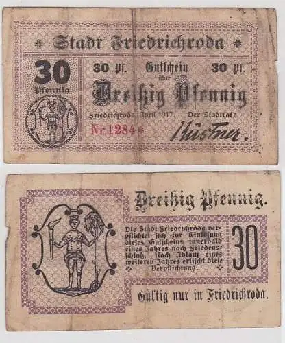 30 Pfennig Banknote Notgeld Stadt Friedrichroda April 1917 (117629)