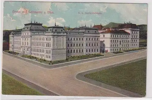 907872 AK Gruss aus Leitmeritz (Litoměřice) Elbe - K. k. Justiz-Gebäude 1909