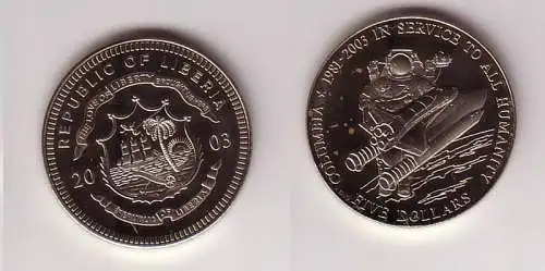 5 Dollar Nickel Münze Liberia 2003 Raumschiff Columbia (108817)