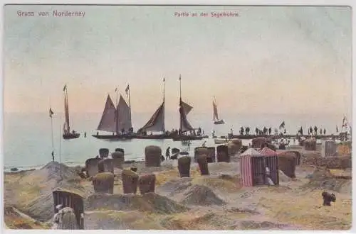 902349 Ak Gruß aus Norderney Partie an der Segelbuhne um 1910