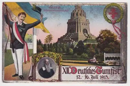 97293 Ak XII.Deutsches Turnfest zu Leipzig 1913 Völkerschlachtdenkmal