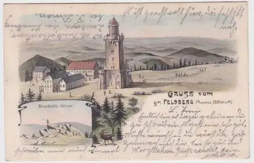 87459 Lithographie Ak Gruss vom großen Feldberg i. Taunus Brunhildis-Felsen 1903