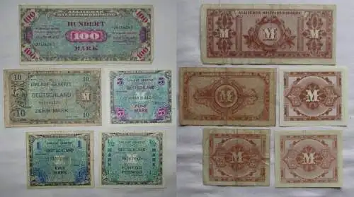 5 Banknoten 1/2 bis 100 Mark alliierte Militärbehörde 1944 (162204)