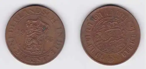 2 1/2 Cent Bronze Münze niederländisch Indien 1945 vz (149332)