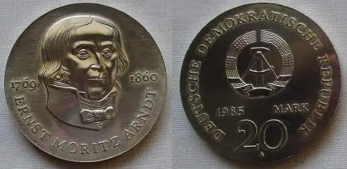 DDR Gedenk Münze 20 Mark Ernst Moritz Arndt 1985 Stempelglanz (162219)