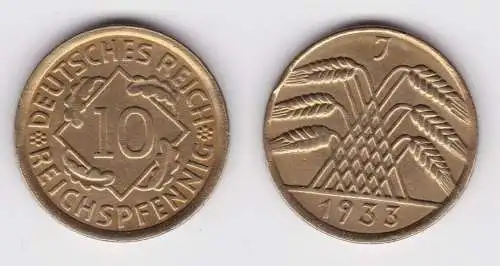 10 Reichspfennig Messing Münze Deutsches Reich 1933 J, Jäger 317 (161370)