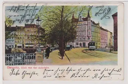 54099 Ak Chemnitz Blick von der Aubrücke mit Strassenbahn 1905