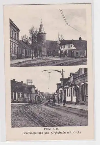 76157 Mehrbild Ak Plaue an der Havel Genthinerstraße und Kirchstraße um 1920