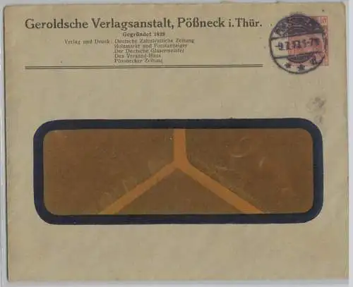 68992 DR Ganzsachen Umschlag PU 10 Pf Geroldsche Verlagsanstalt Pößneck 1913