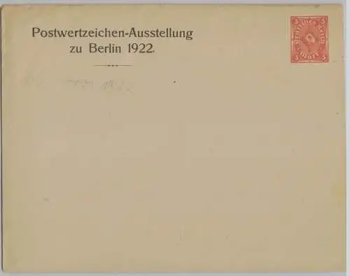 07436 DR Ganzsachen Umschlag PU Postwertzeichen-Ausstellung zu Berlin 1922 3Mark