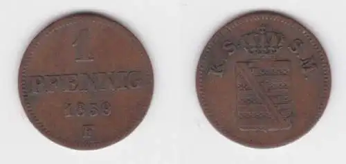 1 Pfennig Kupfer Münze Sachsen 1859 F ss (143598)