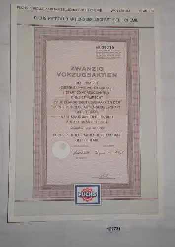 20 x 50 Mark Aktie Fuchs Petrolub AG Oel + Chemie Mannheim Januar 1985 (127731)