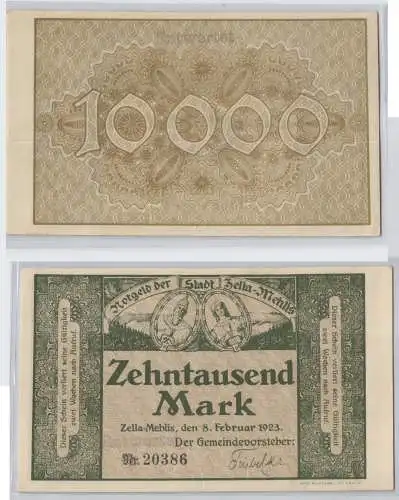 10000 Mark Banknote Stadt Zella Mehlis 8.Februar 1923 (129257)