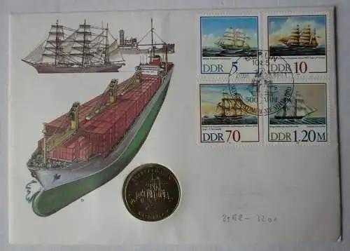 DDR Numisbrief mit 5 Mark Überseehafen Rostock 1988 (116171)