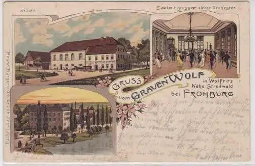 61040 Ak Lithographie Gruß vom Gasthof Grauer Wolf in Wolftitz Nähe Streitwald