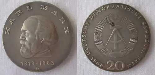 DDR Gedenk Münze 20 Mark Karl Marx 1968 fast Stempelglanz (164146)