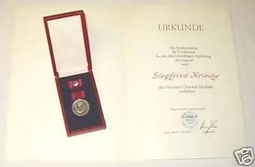 DDR Hermann Duncker Medaille im Etui plus Urkunde 1975