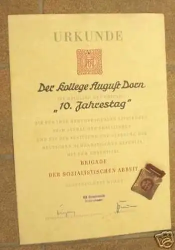 DDR Orden Brigade der sozialist. Arbeit plus Urkunde