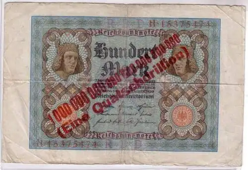 100 Mark Banknote Deutsches 1920 mit Aufdruck "Eine Quatschdrillion"