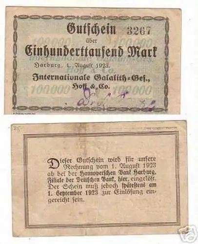 rare Banknote Inflation Firma Hoff & Co. Harburg 1923