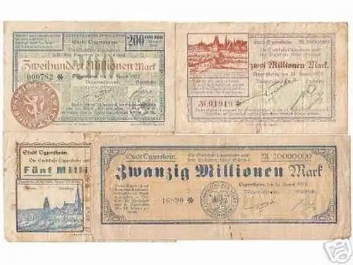 4 seltene Banknoten Inflation Oggersheim 1923