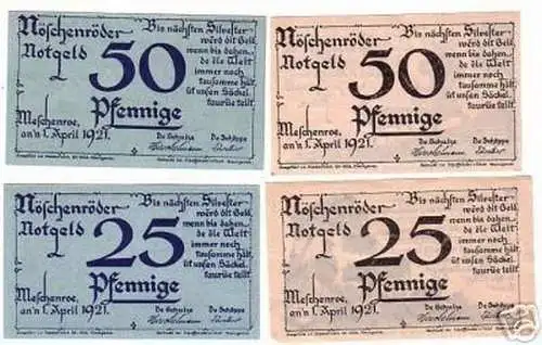 4 Banknoten Notgeld Gemeinde Nöschenrode 1921