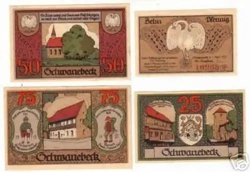 4 Banknoten Notgeld Stadt Schwanebeck 1921