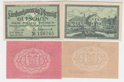 4 Banknoten Notgeld Stadt Düben 1919 und 1921