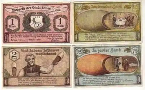 4 Banknoten Notgeld Stadt Labes in Pom. 1921