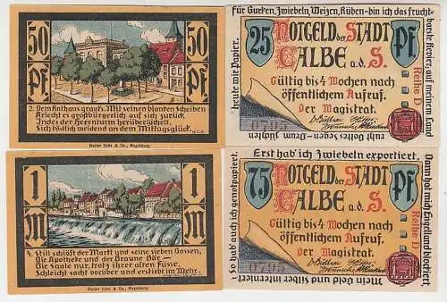 4 Banknoten Notgeld Stadt Calbe an der Saale um 1921