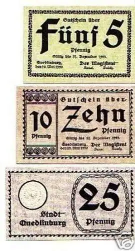 3 Banknoten Notgeld Stadt Quedlinburg 1920