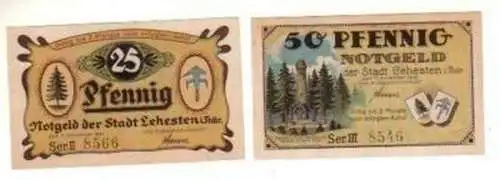 2 Banknoten Notgeld Stadt Lehesten in Thüringen 1920