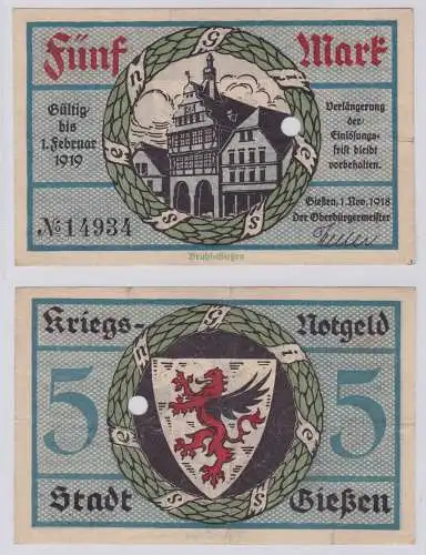 5 Mark Banknote Amtskörperschaft Stadt Giessen 1.11.1918 (126141)