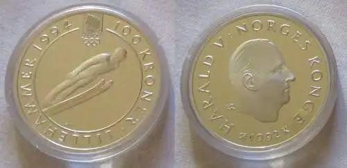 100 Kronen Silber Münze Norwegen Olympiade 1994 Lillehammer 1992 (126303)