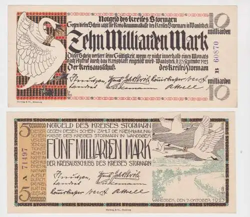 5 + 10 Mrd. Mark Banknote Inflation Notgeld Kreis Stormarn 1923 (137264)