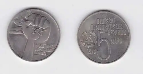 DDR Gedenk Münze 5 Mark Anti Apartheid Jahr 1978 vz (136705)