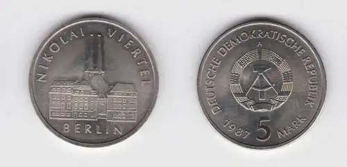 DDR Gedenk Münze 5 Mark Berlin Nikolai Viertel 1987 Stempelglanz (137082)